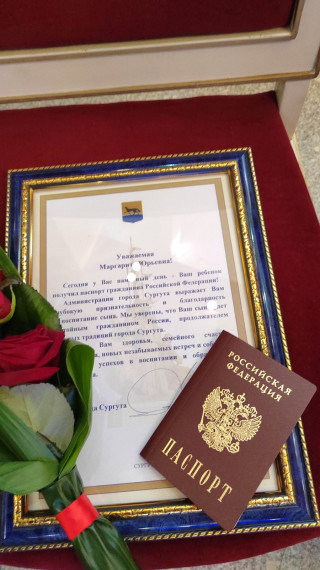 Церемония вручения паспорта главой города.